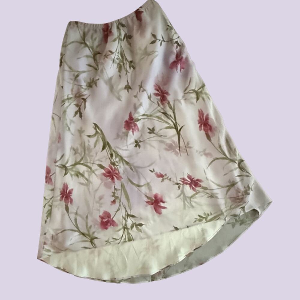 R&M Richards Y2K Lavender Floral Sheer Chiffon Midi Skirt Size 10